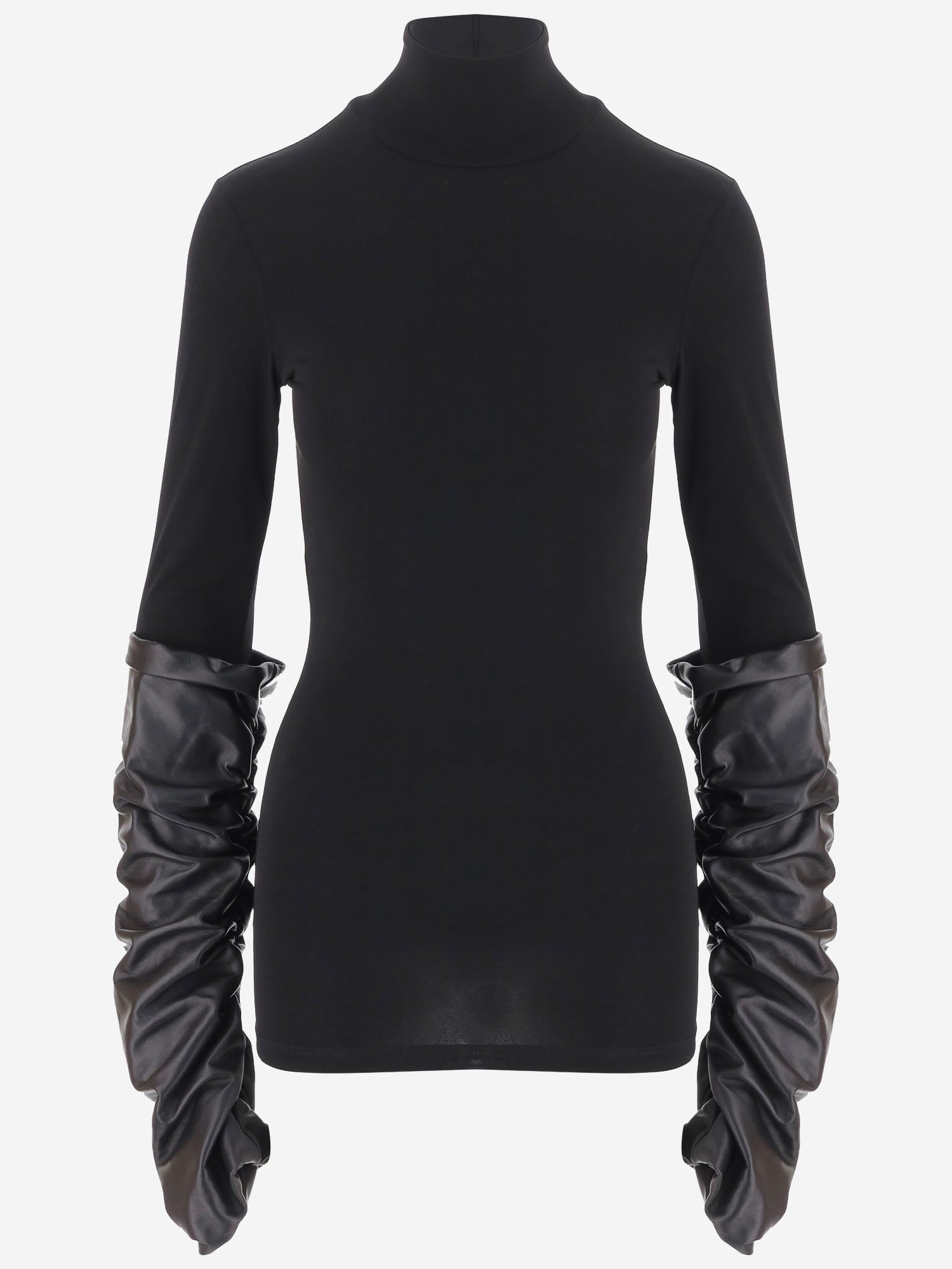 TOP IN NYLON STRETCH CON MANICHE IN PELLE ARRICCIATA WJE40L FAC1830099 DARKPARK 