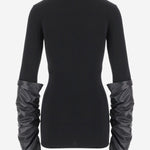 TOP IN NYLON STRETCH CON MANICHE IN PELLE ARRICCIATA WJE40L FAC1830099 DARKPARK 