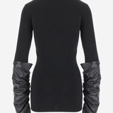 TOP IN NYLON STRETCH CON MANICHE IN PELLE ARRICCIATA WJE40L FAC1830099 DARKPARK 