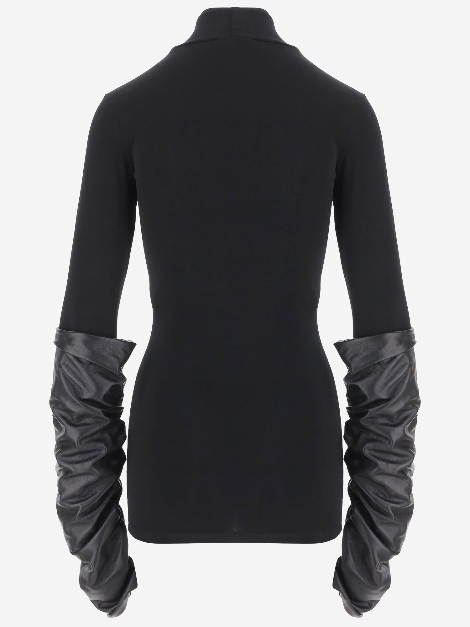 TOP IN NYLON STRETCH CON MANICHE IN PELLE ARRICCIATA WJE40L FAC1830099 DARKPARK 