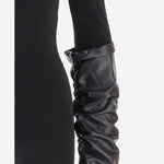 TOP IN NYLON STRETCH CON MANICHE IN PELLE ARRICCIATA WJE40L FAC1830099 DARKPARK 