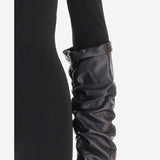 TOP IN NYLON STRETCH CON MANICHE IN PELLE ARRICCIATA WJE40L FAC1830099 DARKPARK 