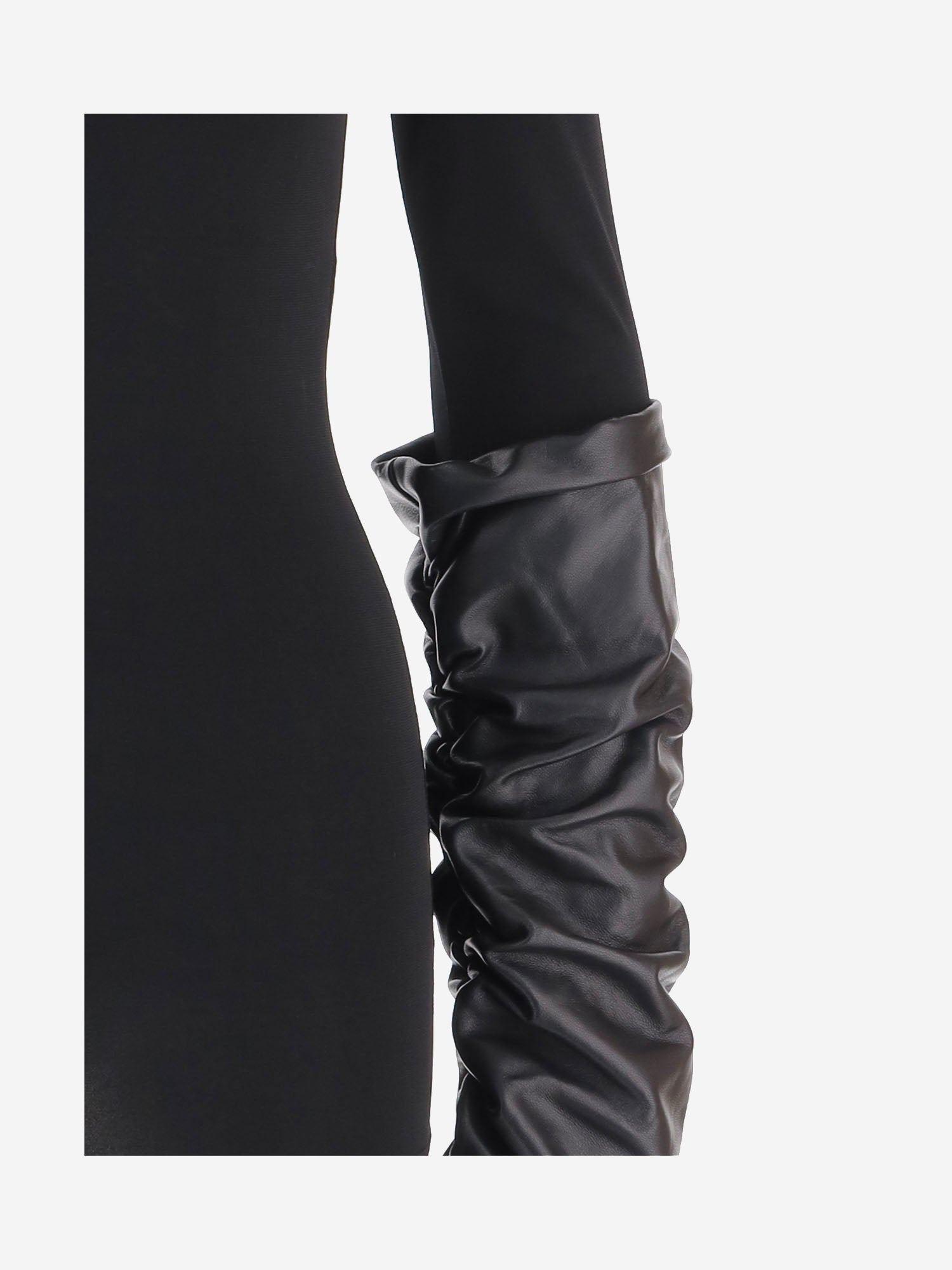 TOP IN NYLON STRETCH CON MANICHE IN PELLE ARRICCIATA WJE40L FAC1830099 DARKPARK 