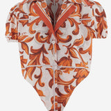 CAMICIA IN POPELINE DI COTONE CON STAMPA MAIOLICA F5T66T GDDRDS9000 DOLCE & GABBANA 