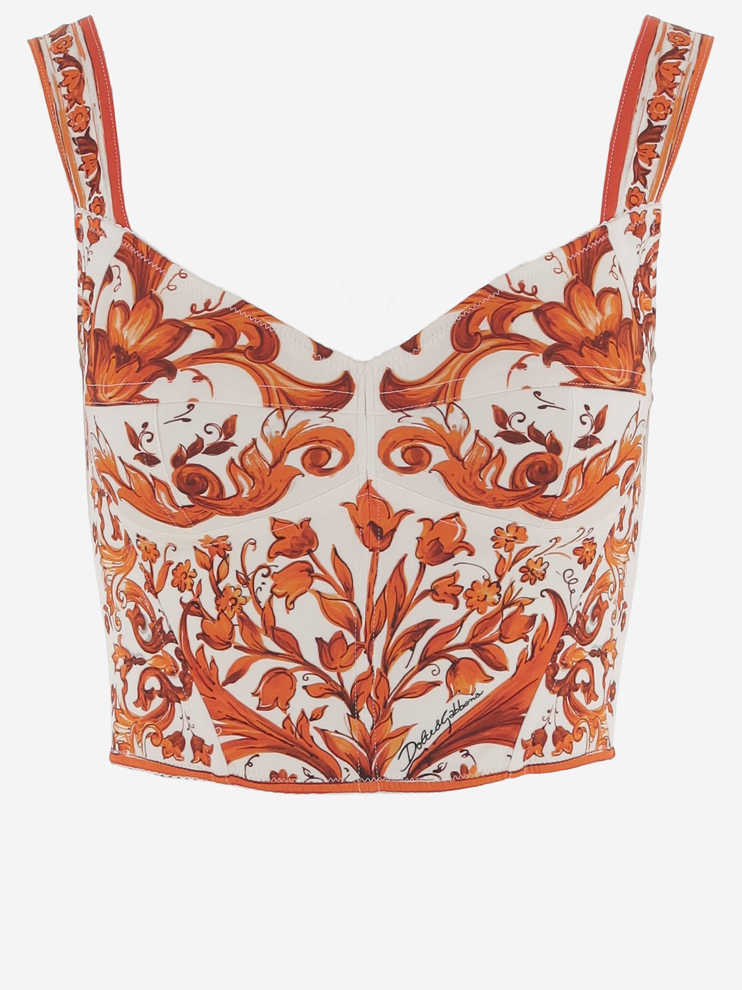 Top bustier in misto seta stretch con stampa maiolica F7BB1T GDDRJS9000 DOLCE & GABBANA 