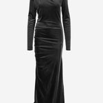 ABITO LUNGO IN JERSEY TECNICO STRETCH CON DRAPPEGGIO DAM26V09 BLACK DONT @ ME 