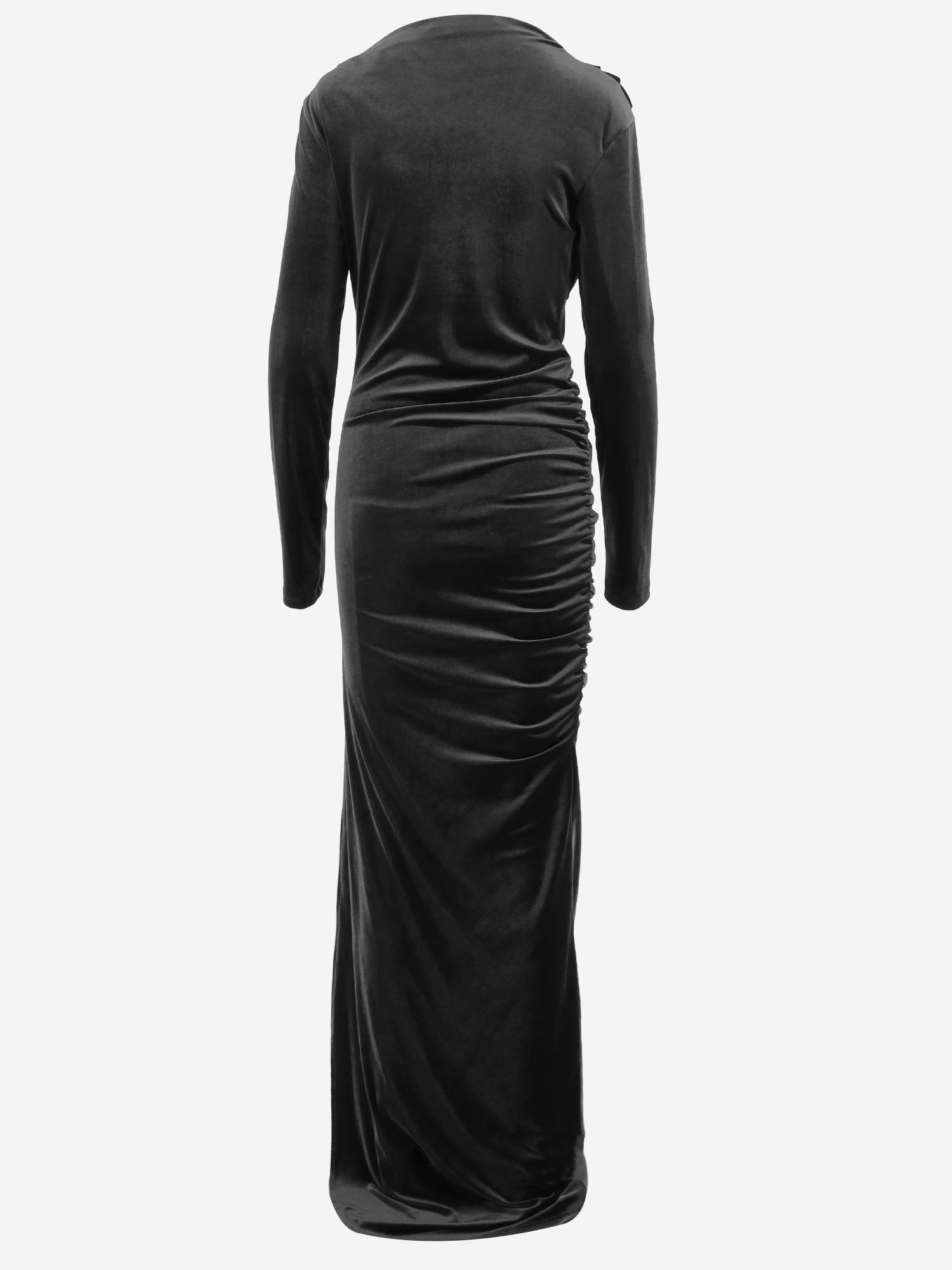ABITO LUNGO IN JERSEY TECNICO STRETCH CON DRAPPEGGIO DAM26V09 BLACK DONT @ ME 