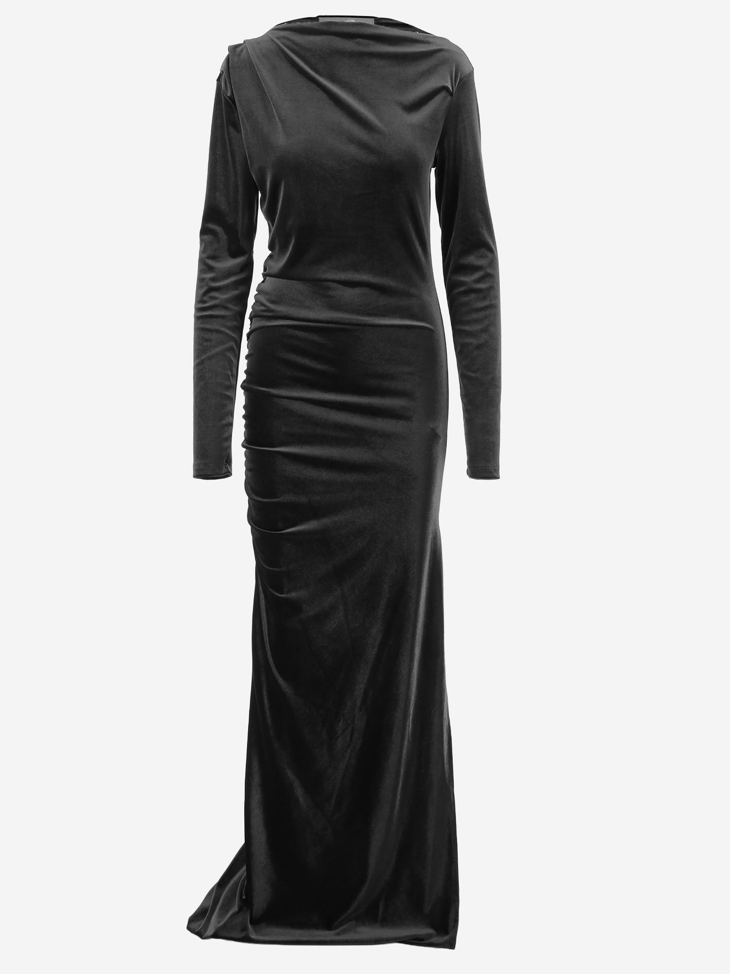 ABITO LUNGO IN JERSEY TECNICO STRETCH CON DRAPPEGGIO DAM26V09 BLACK DONT @ ME 