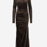 ABITO LUNGO IN JERSEY TECNICO STRETCH CON DRAPPEGGIO DAM26V09 BROWN DONT @ ME 