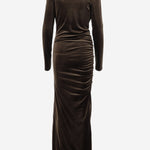 ABITO LUNGO IN JERSEY TECNICO STRETCH CON DRAPPEGGIO DAM26V09 BROWN DONT @ ME 