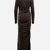 ABITO LUNGO IN JERSEY TECNICO STRETCH CON DRAPPEGGIO DAM26V09 BROWN DONT @ ME 