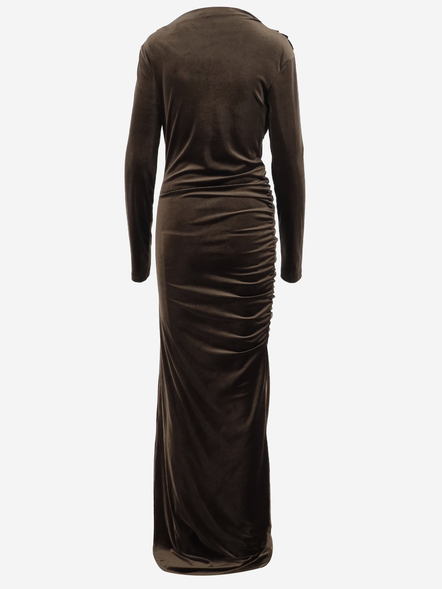 ABITO LUNGO IN JERSEY TECNICO STRETCH CON DRAPPEGGIO DAM26V09 BROWN DONT @ ME 