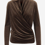 MAGLIA INCROCIATA IN VELLUTO STRETCH 4779 1647MORO F.IT 