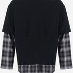 T-SHIRT A MANICHE LUNGHE IN COTONE CON DETTAGLI A QUADRI HRT006051 1 HOMME 