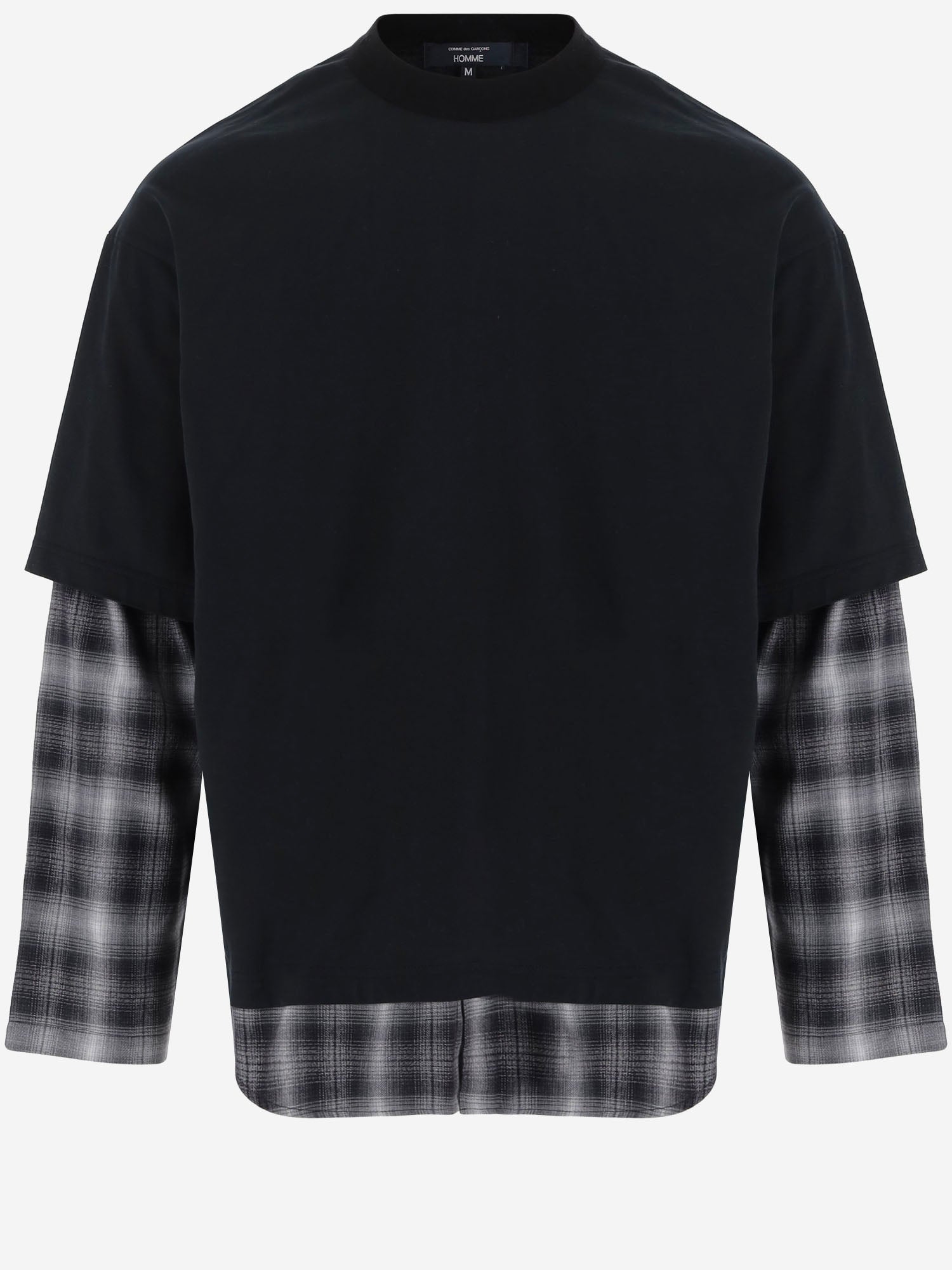 T-SHIRT A MANICHE LUNGHE IN COTONE CON DETTAGLI A QUADRI HRT006051 1 HOMME 