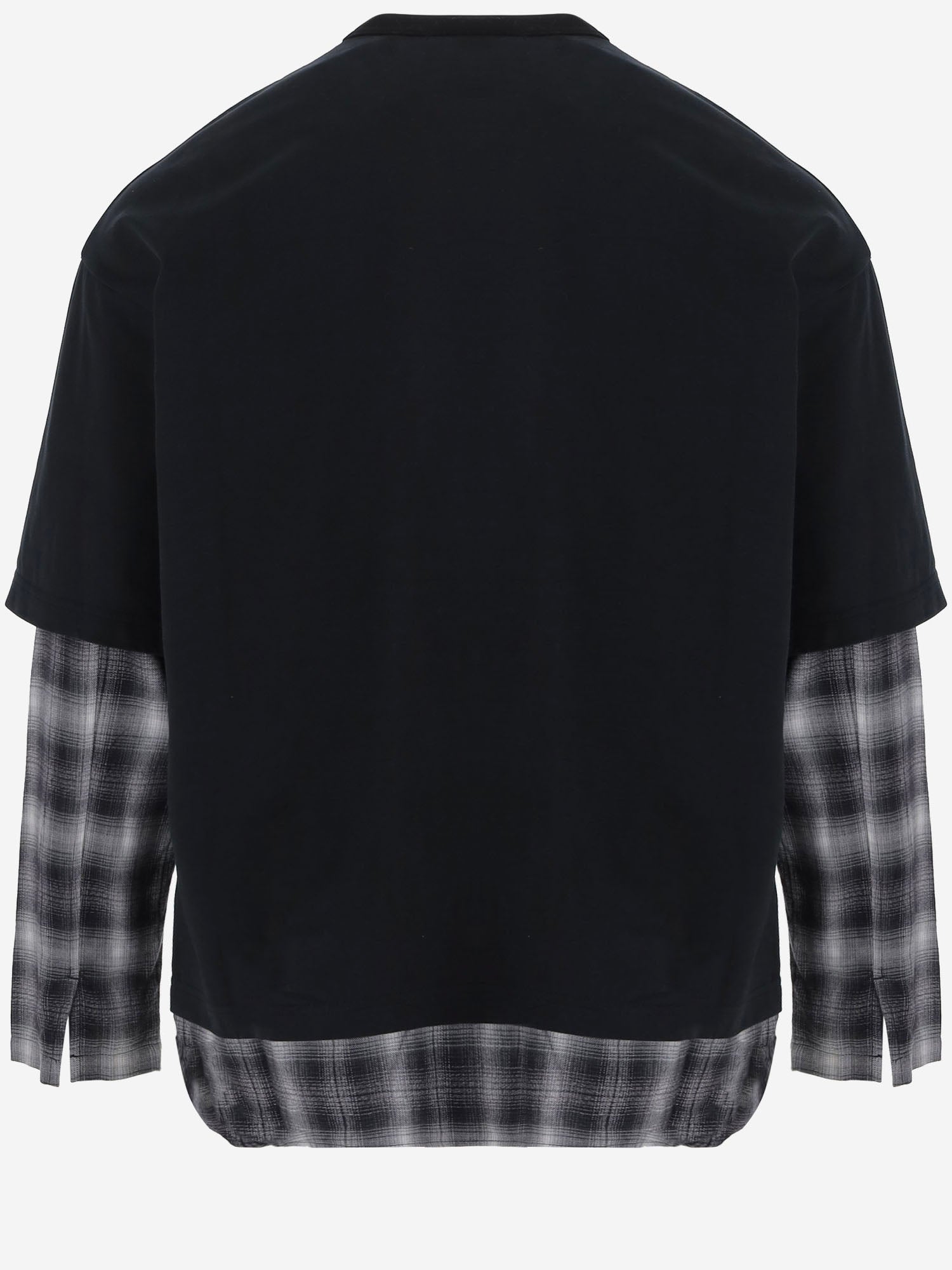 T-SHIRT A MANICHE LUNGHE IN COTONE CON DETTAGLI A QUADRI HRT006051 1 HOMME 