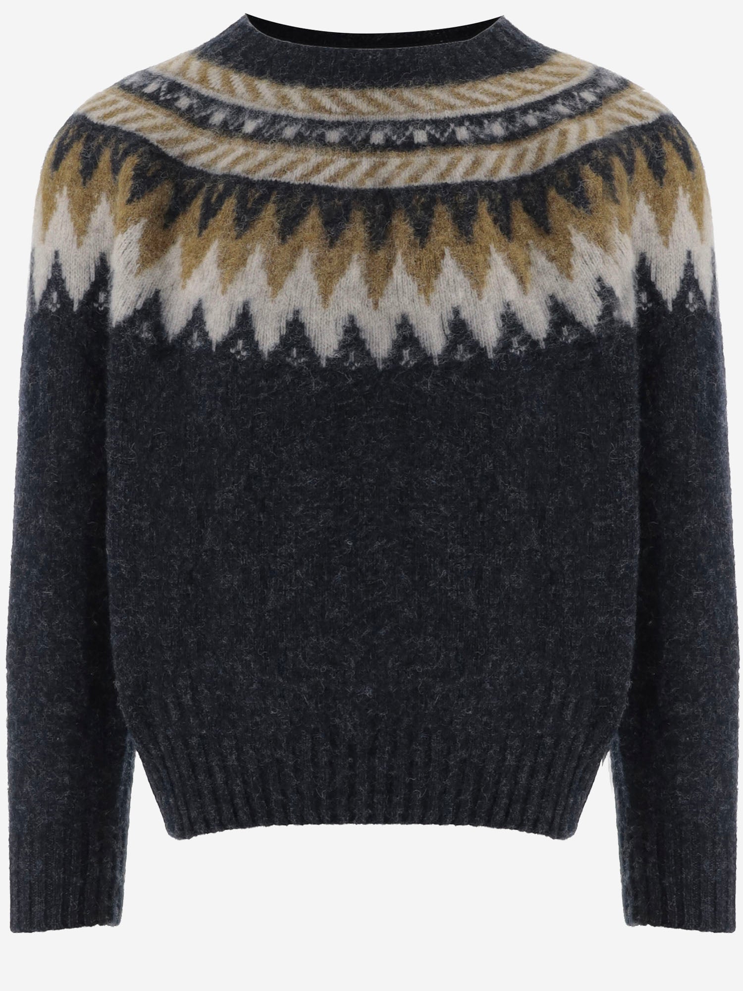 MAGLIONE IN LANA CON MOTIVO GEOMETRICO BROKENFLOWERS CHARCOAL HOWLIN 