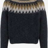 MAGLIONE IN LANA CON MOTIVO GEOMETRICO BROKENFLOWERS CHARCOAL HOWLIN 