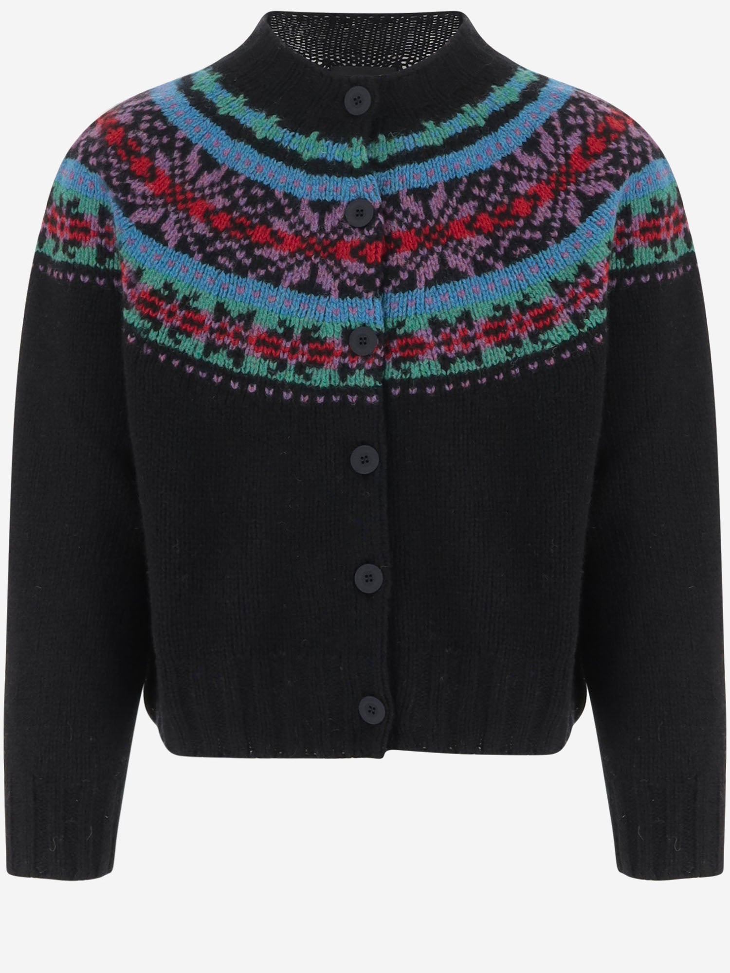 MAGLIA CARDIGAN IN LANA CON MOTIVO JACQUARD MAGICWAVES BLACK HOWLIN 
