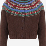 MAGLIA CARDIGAN IN LANA CON MOTIVO JACQUARD MAGICWAVES BROWNISH HOWLIN 