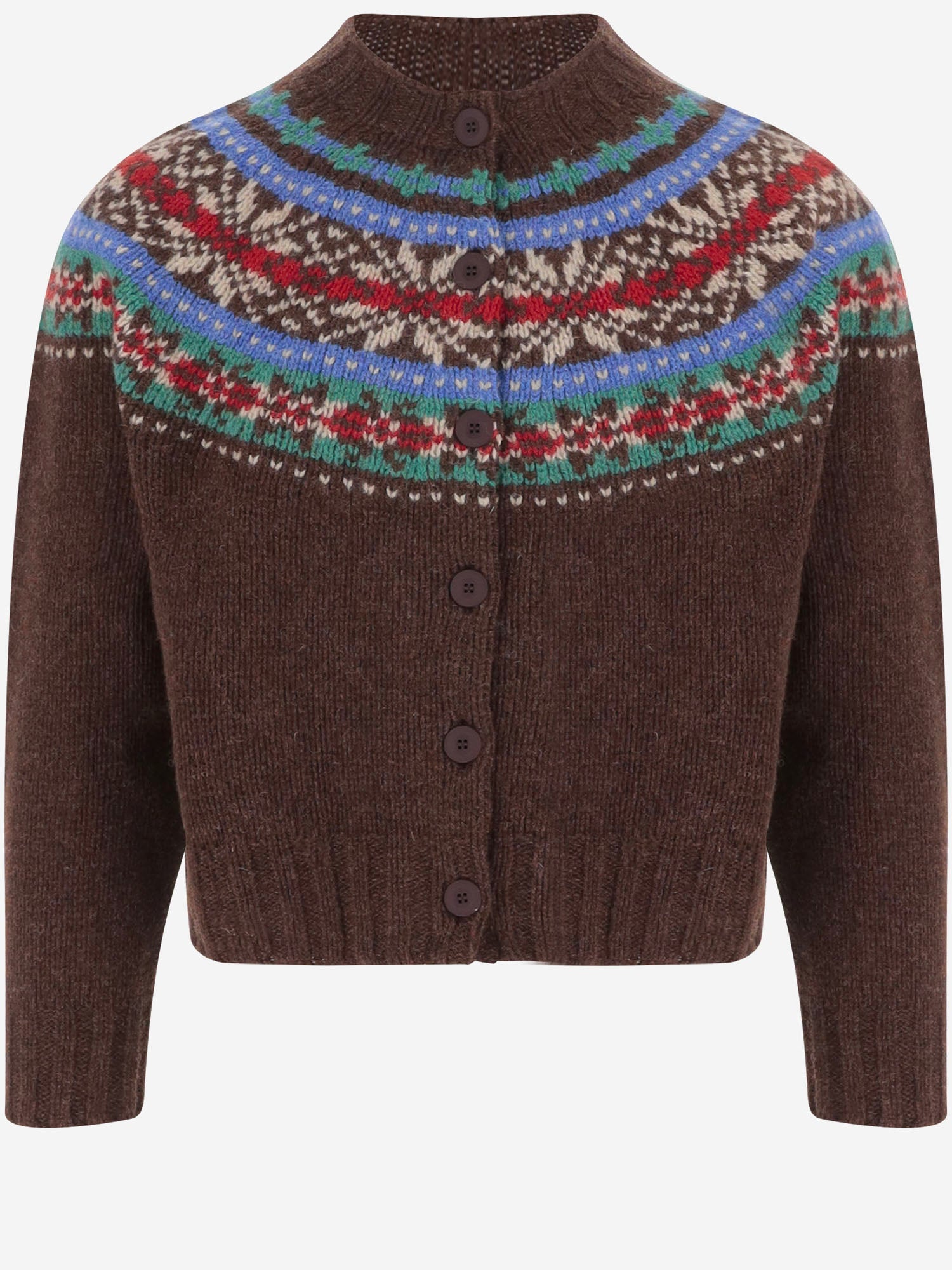 MAGLIA CARDIGAN IN LANA CON MOTIVO JACQUARD MAGICWAVES BROWNISH HOWLIN 
