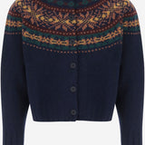 MAGLIA CARDIGAN IN LANA CON MOTIVO JACQUARD MAGICWAVES NAVY HOWLIN 