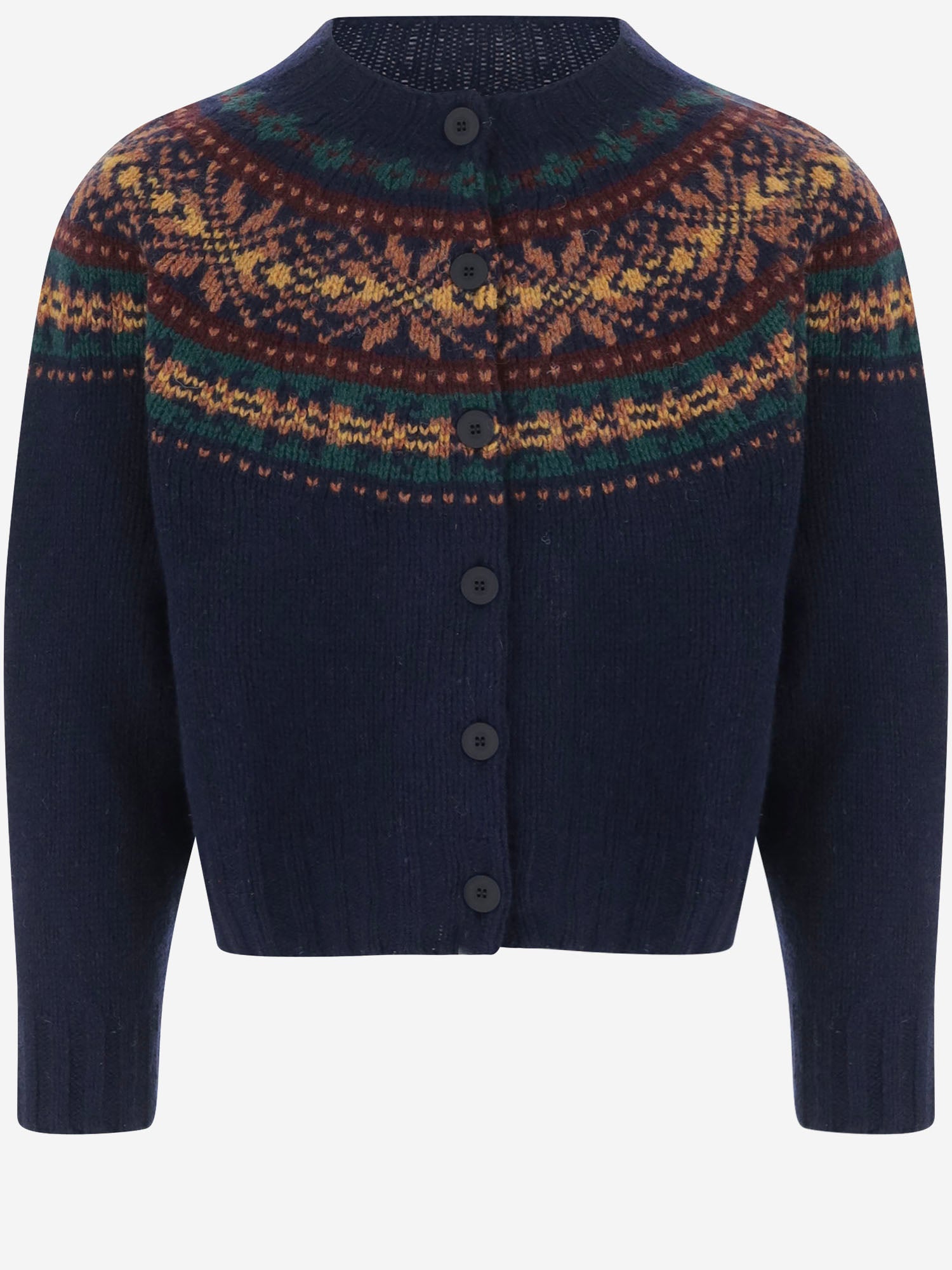 MAGLIA CARDIGAN IN LANA CON MOTIVO JACQUARD MAGICWAVES NAVY HOWLIN 