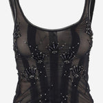 TOP IN MISTO LYCRA CON RICAMO JANISLUX NERO IANIRA MEDA 