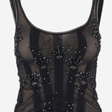 TOP IN MISTO LYCRA CON RICAMO JANISLUX NERO IANIRA MEDA 