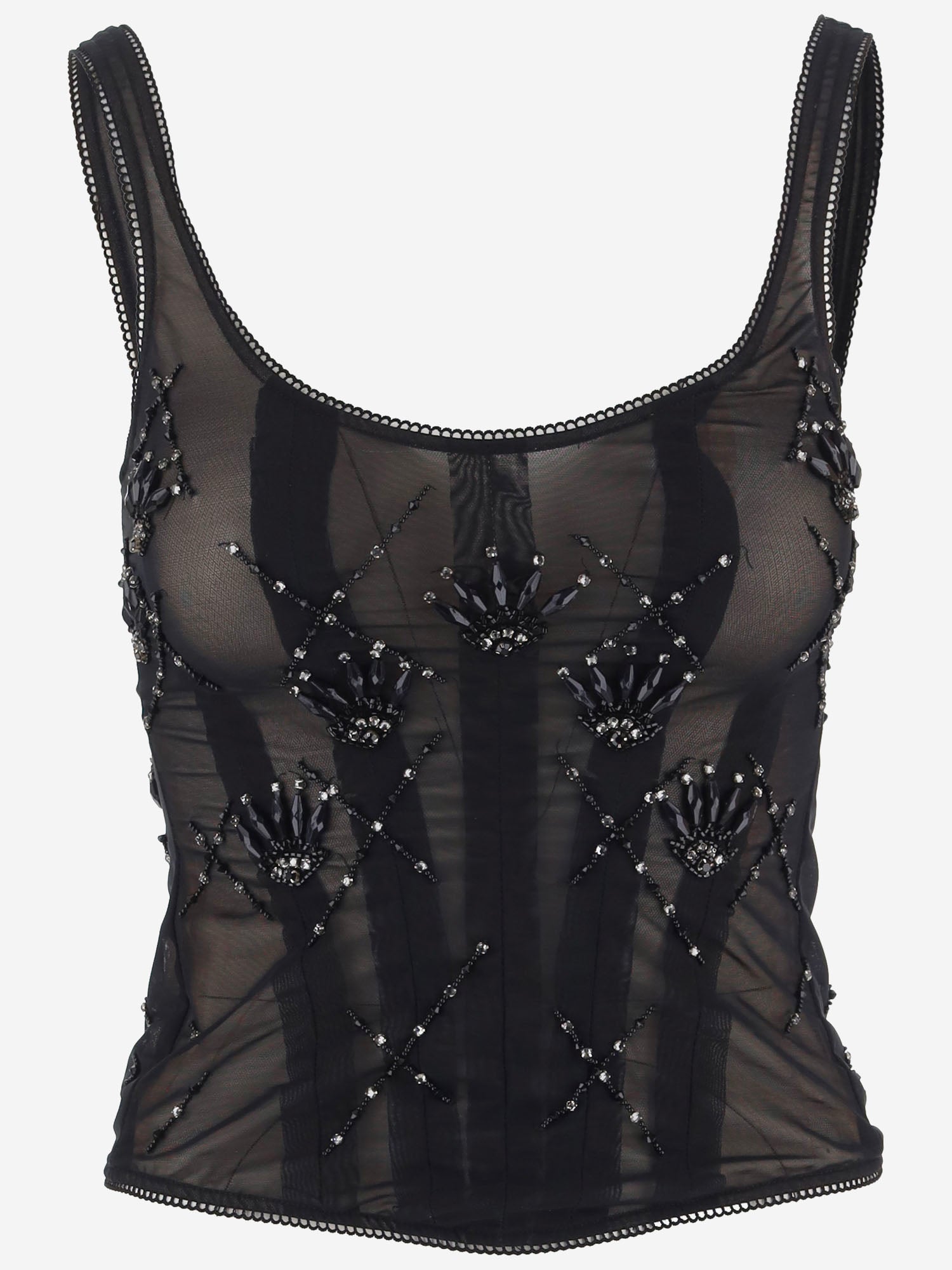 TOP IN MISTO LYCRA CON RICAMO JANISLUX NERO IANIRA MEDA 