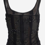 TOP IN MISTO LYCRA CON RICAMO JANISLUX NERO IANIRA MEDA 