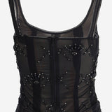 TOP IN MISTO LYCRA CON RICAMO JANISLUX NERO IANIRA MEDA 