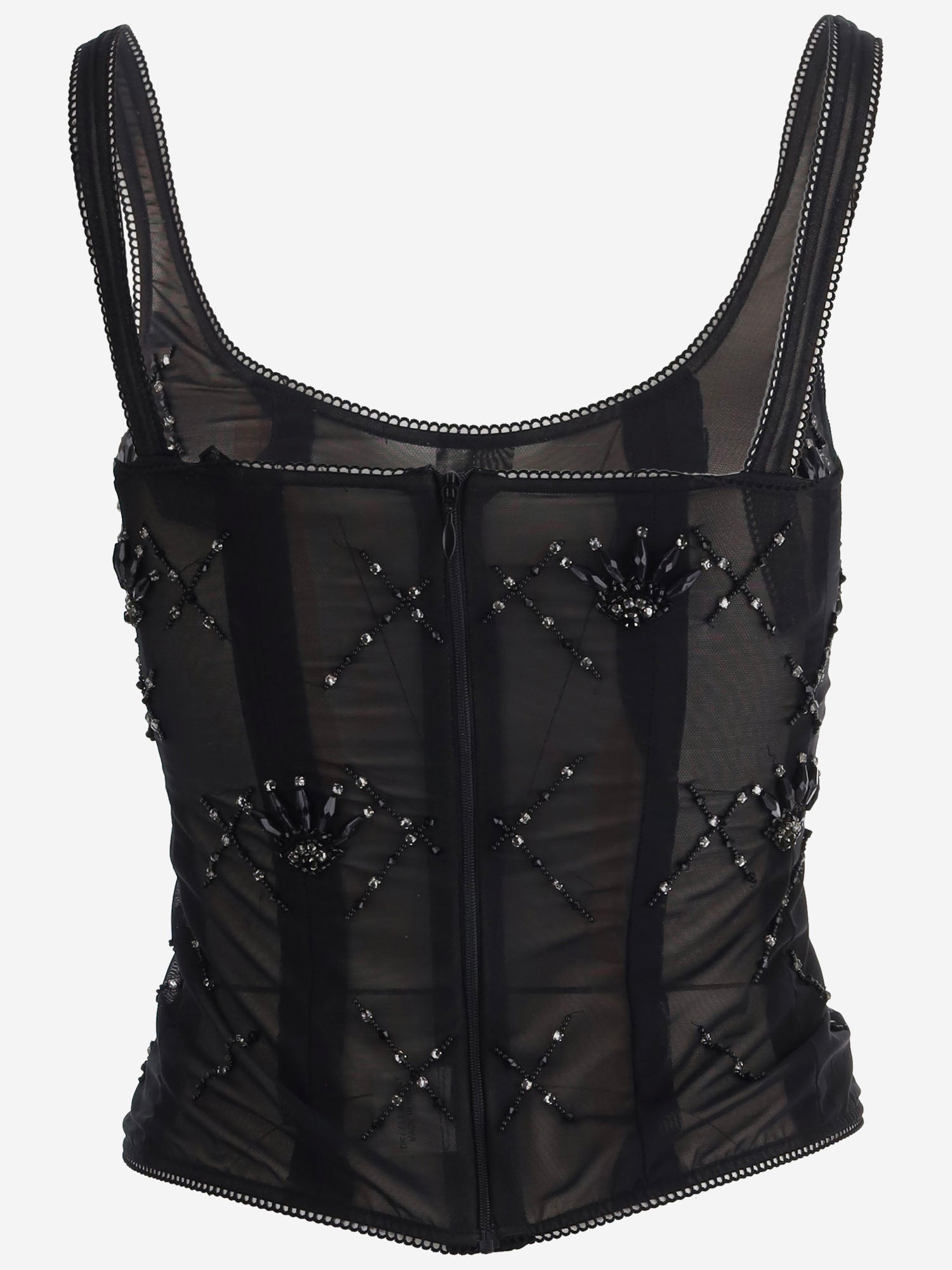 TOP IN MISTO LYCRA CON RICAMO JANISLUX NERO IANIRA MEDA 