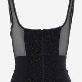 TOP IN MISTO LYCRA CON RICAMO E PANNELLI IN RETE JULIA NERO IANIRA MEDA 