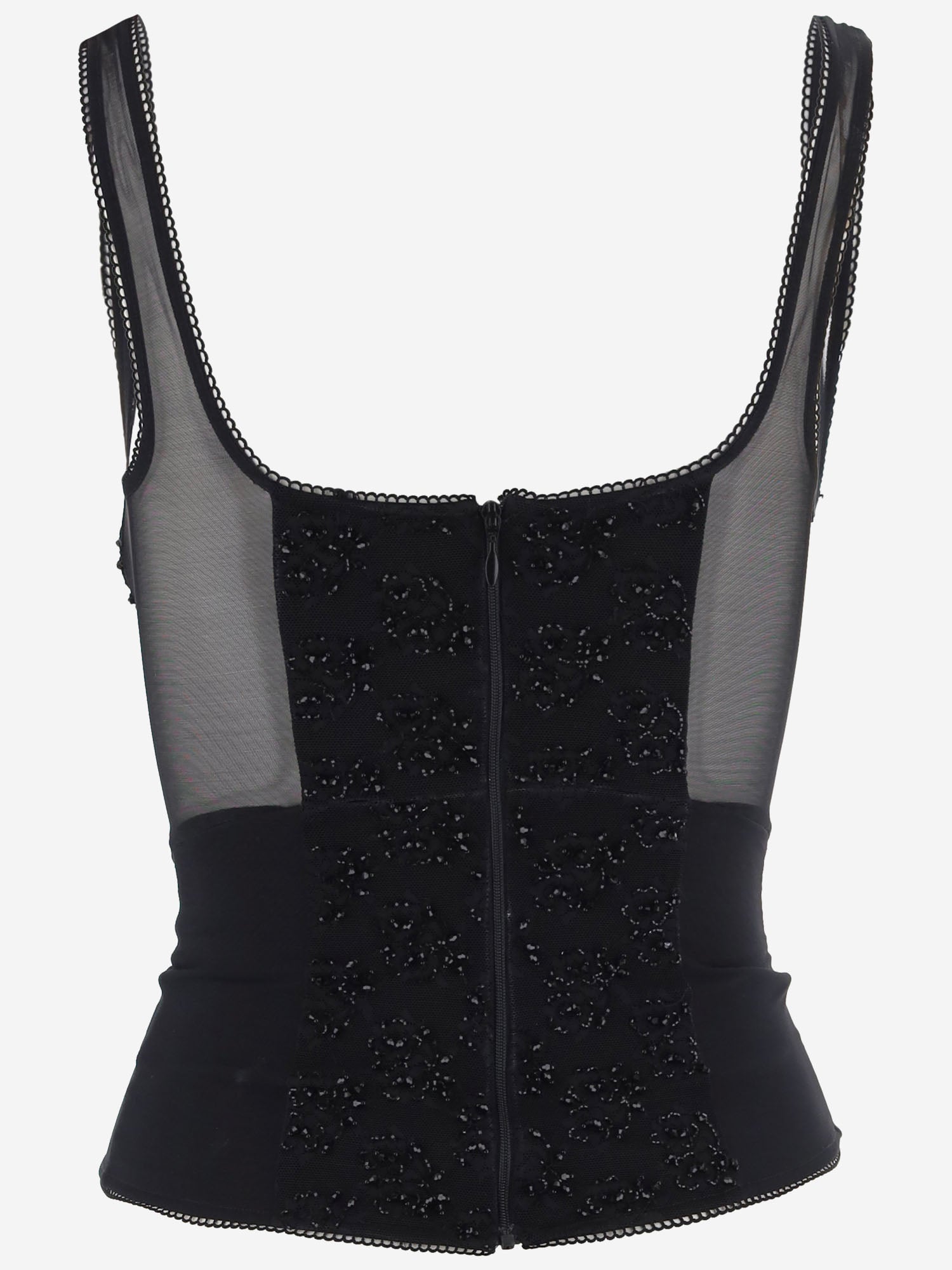 TOP IN MISTO LYCRA CON RICAMO E PANNELLI IN RETE JULIA NERO IANIRA MEDA 