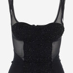 TOP IN MISTO LYCRA CON RICAMO E PANNELLI IN RETE JULIA NERO IANIRA MEDA 