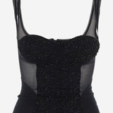 TOP IN MISTO LYCRA CON RICAMO E PANNELLI IN RETE JULIA NERO IANIRA MEDA 