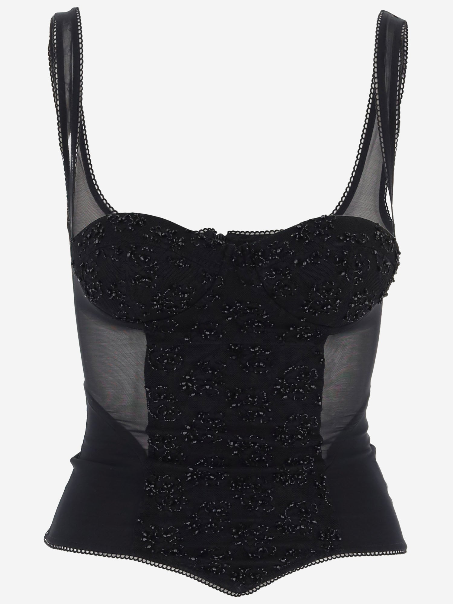 TOP IN MISTO LYCRA CON RICAMO E PANNELLI IN RETE JULIA NERO IANIRA MEDA 