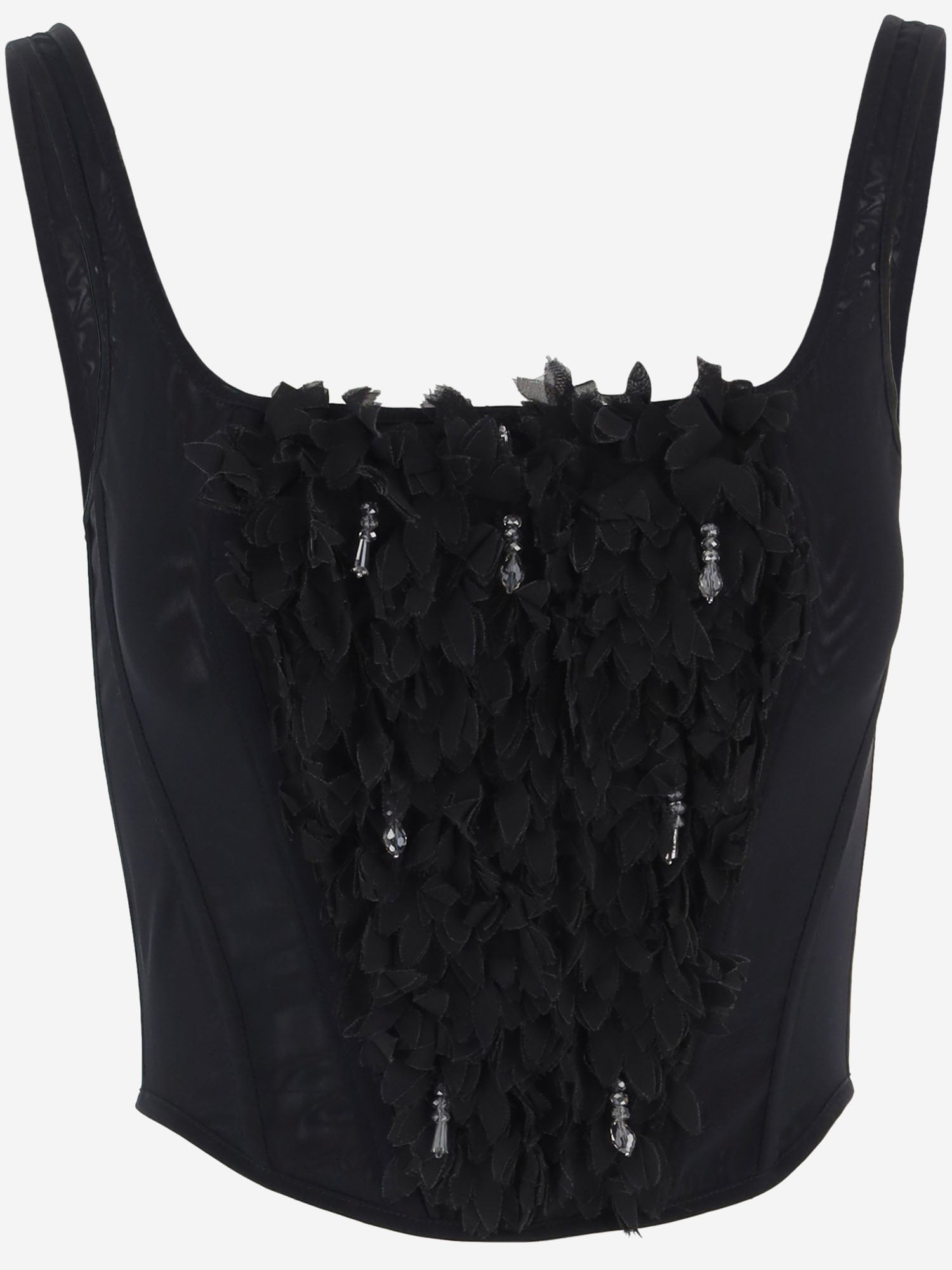 TOP IN MISTO LYCRA CON APPLICAZIONI ODILE NERO IANIRA MEDA 