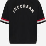 T-SHIRT IN NYLON CON LOGO E BORDI A RIGHE ICSS26286 BLACK ICECREAM 