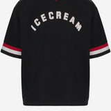 T-SHIRT IN NYLON CON LOGO E BORDI A RIGHE ICSS26286 BLACK ICECREAM 