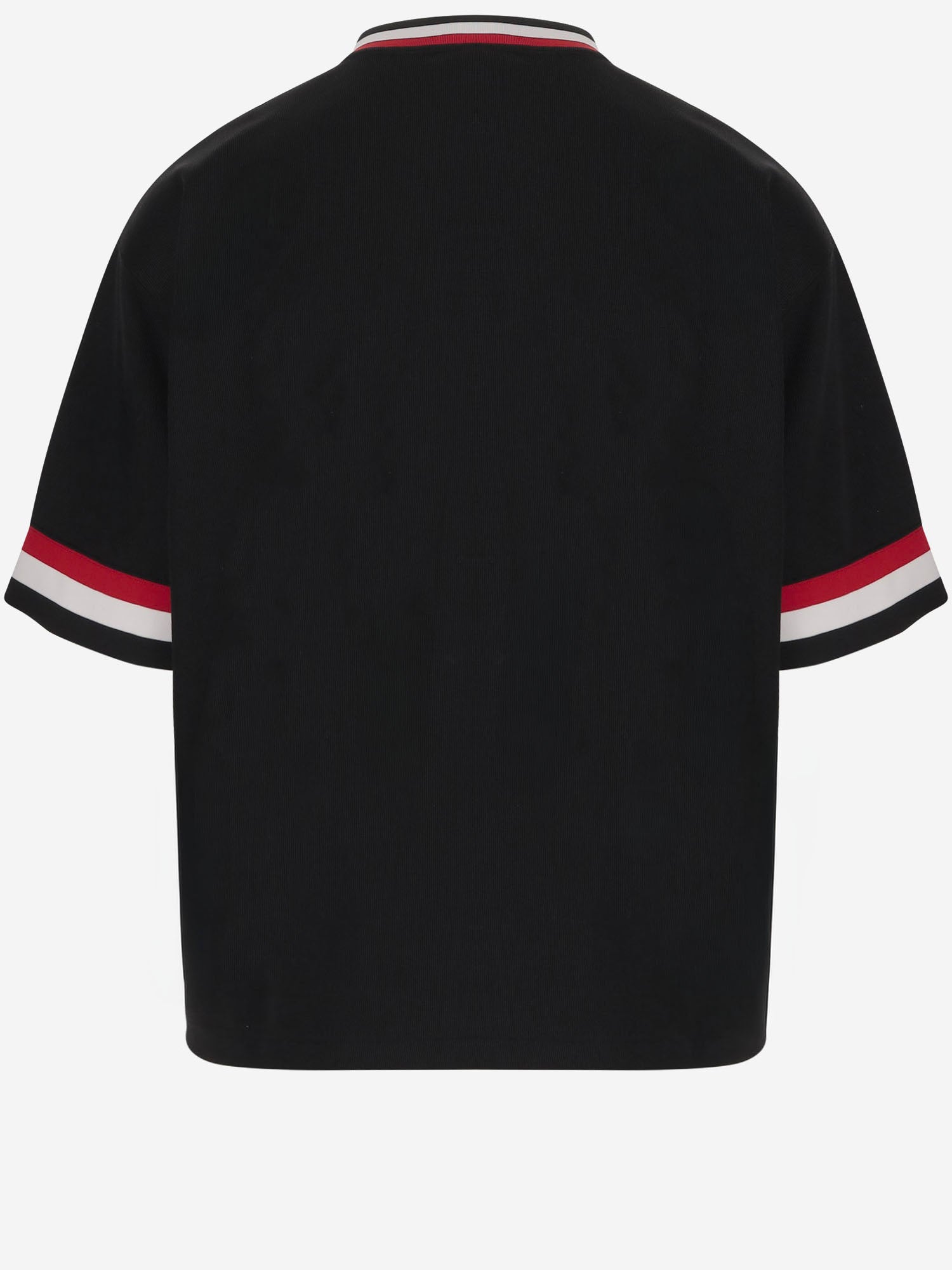 T-SHIRT IN NYLON CON LOGO E BORDI A RIGHE ICSS26286 BLACK ICECREAM 