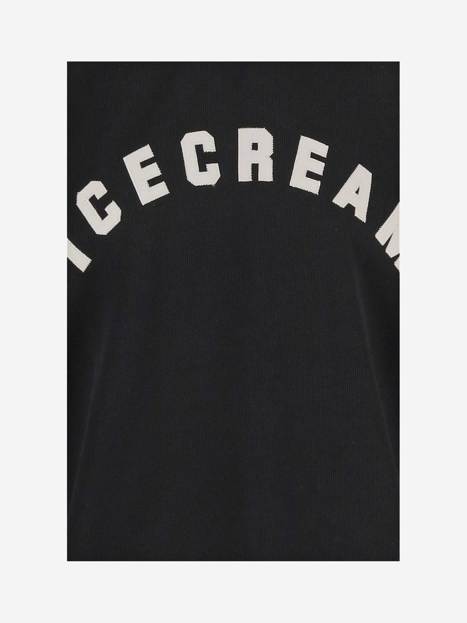 T-SHIRT IN NYLON CON LOGO E BORDI A RIGHE ICSS26286 BLACK ICECREAM 