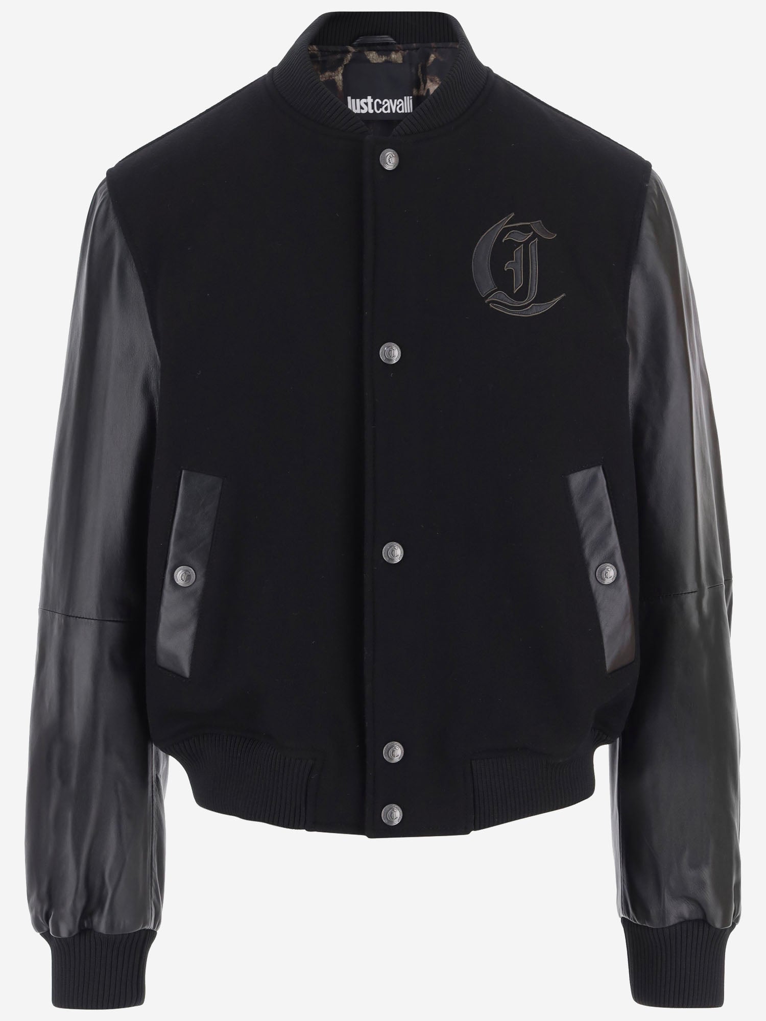 GIUBBOTTO VARSITY IN LANA CON MANICHE IN PELLE 81OAVP11 CP009899 JUST CAVALLI 