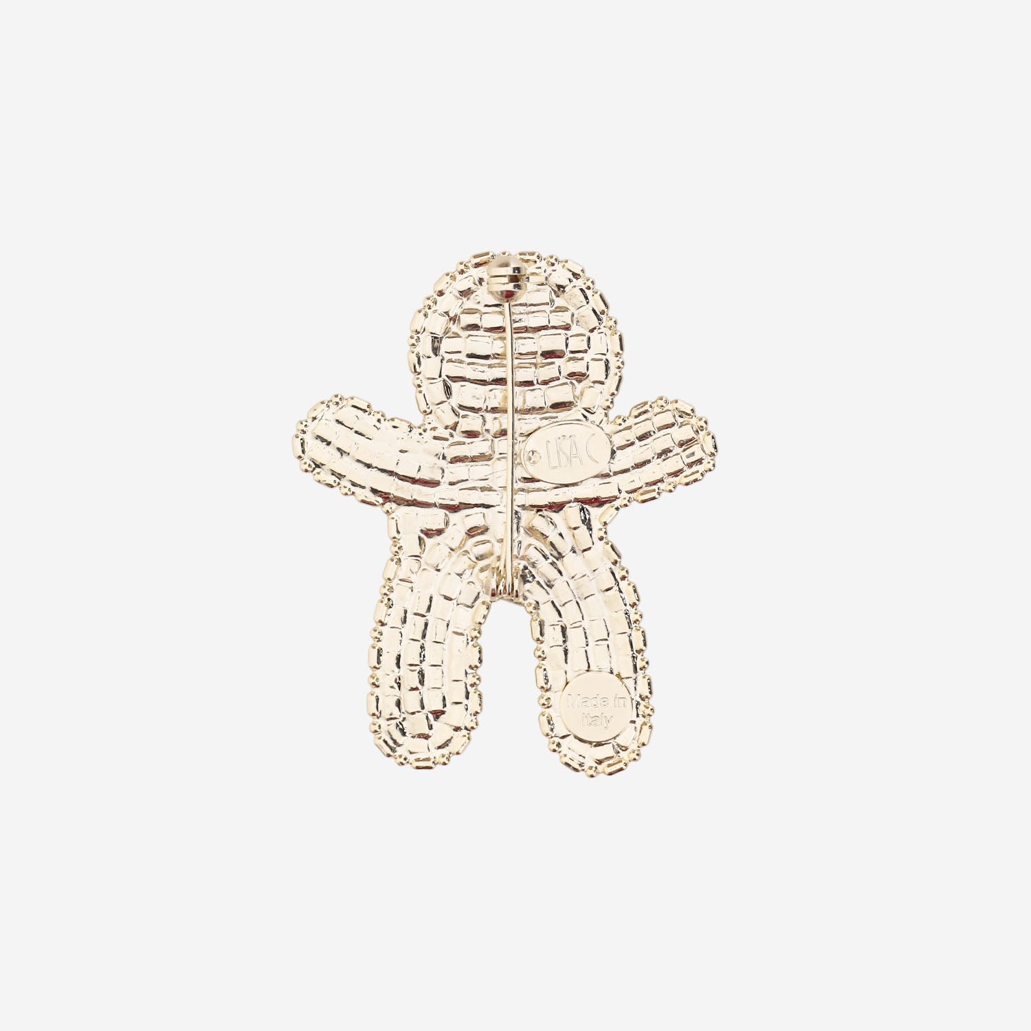 SPILLA IN OTTONE CON CRISTALLI A FORMA DI OMINO DI ZENZERO BROOBABY ZENZERO LISA C 