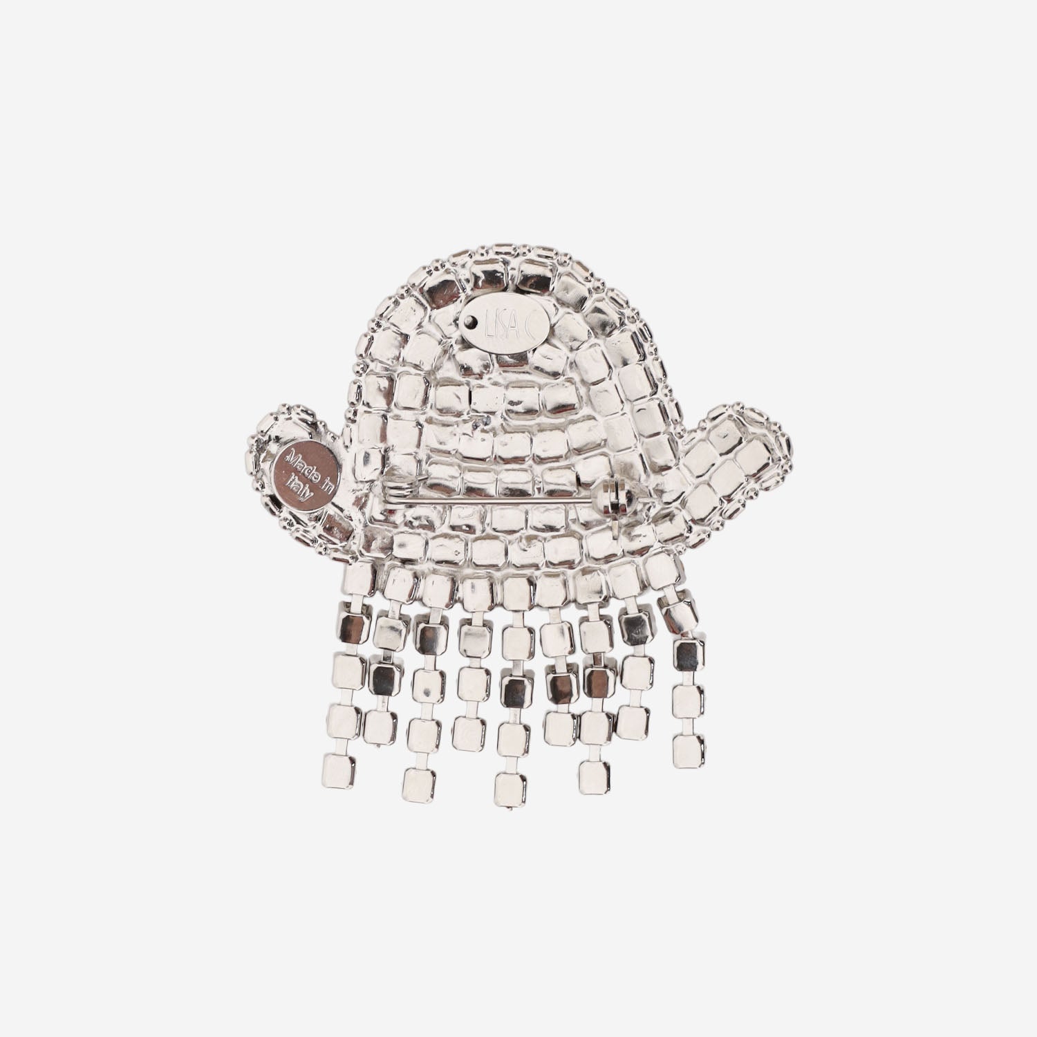 SPILLA IN OTTONE CON CRISTALLI A FORMA DI FANTASMA BROOFANTASMA BIANCO LISA C 