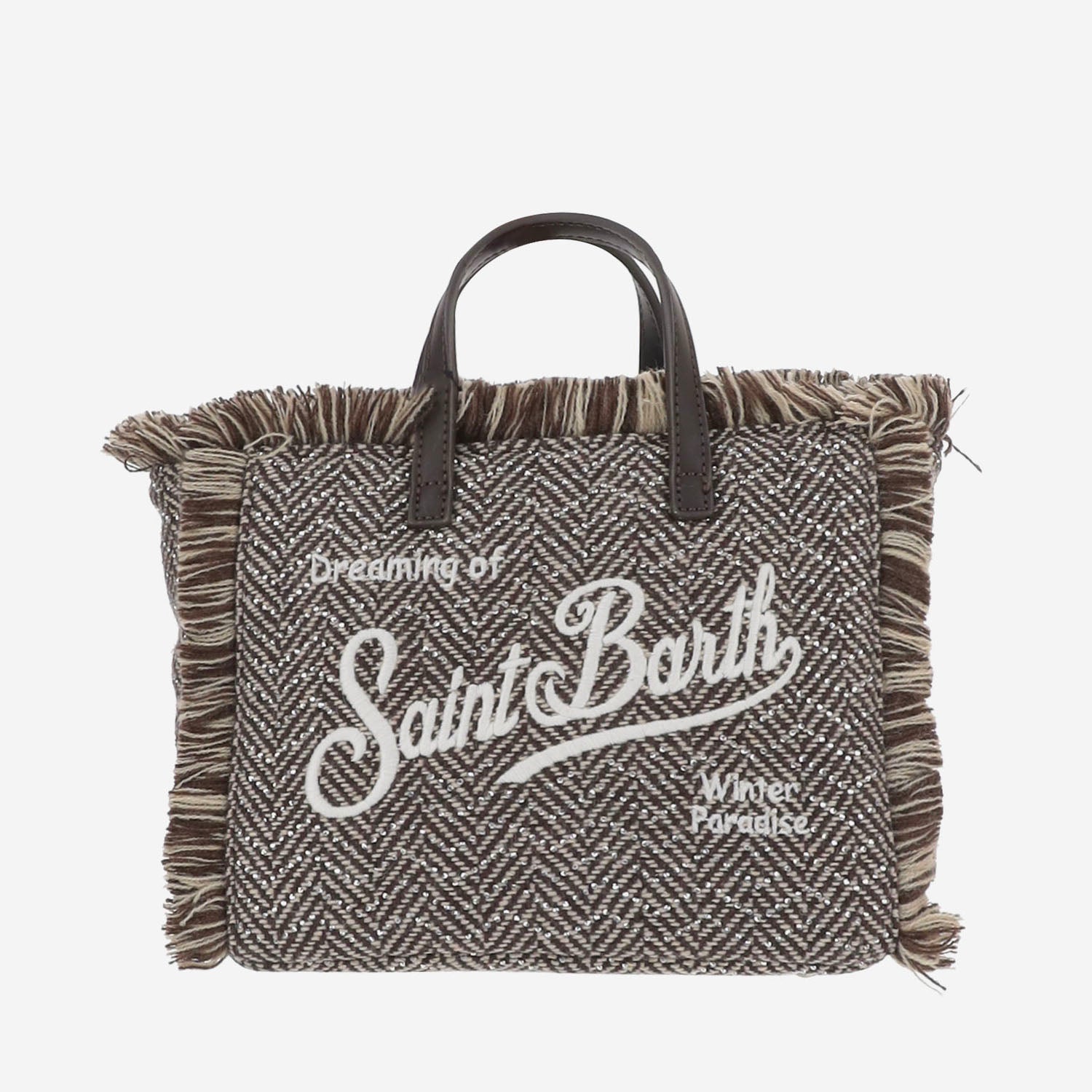 BORSA IN MISTO LANA A SPIGATO CON FRANGE E LOGO VAMI031 04514M MC2 SAINT BARTH 