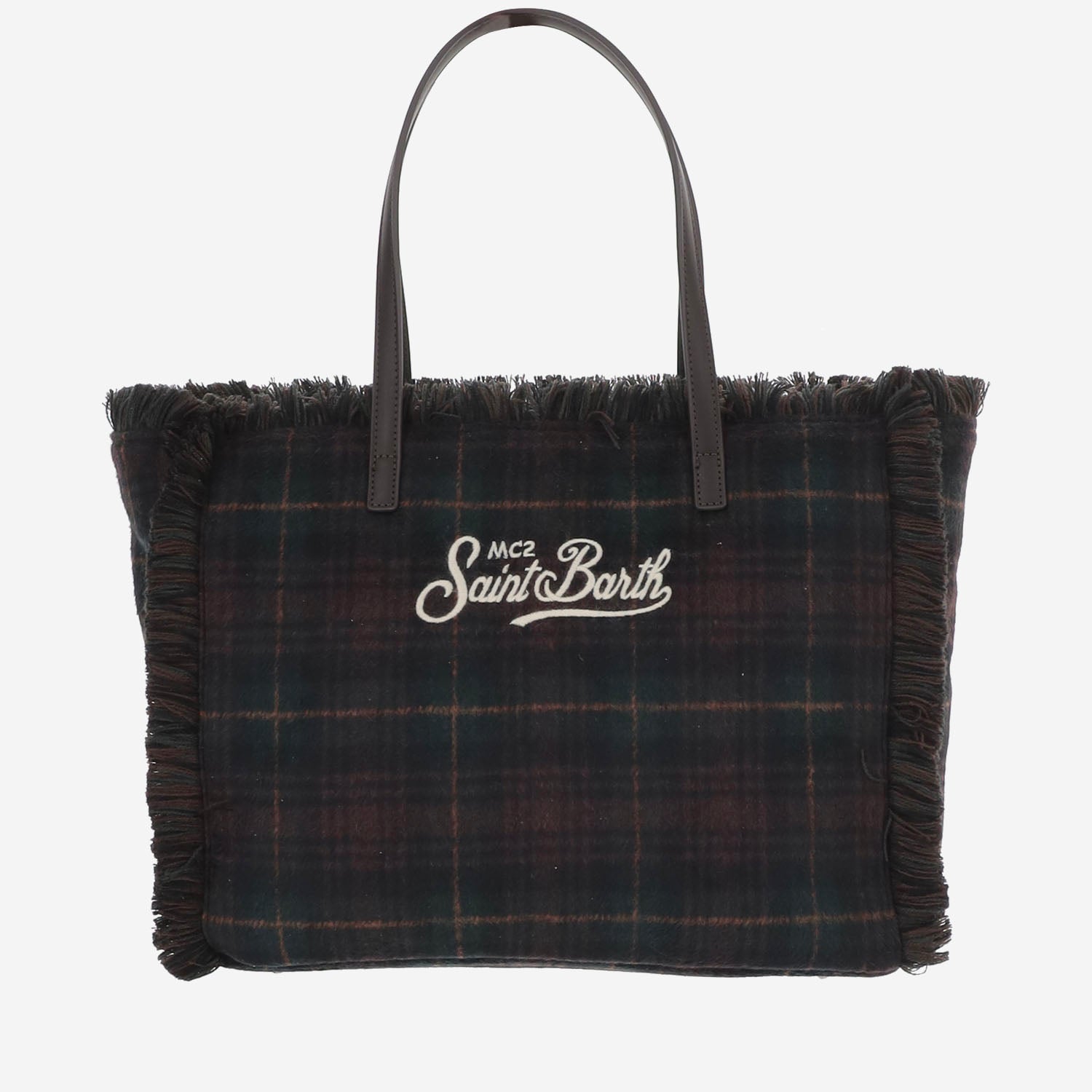 BORSA IN MISTO LANA A TARTAN CON LOGO VANI048 00468M MC2 SAINT BARTH 