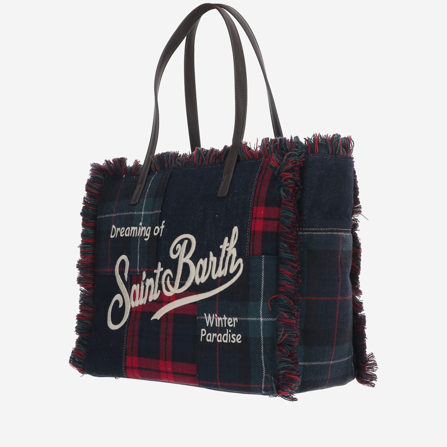 BORSA IN MISTO LANA A TARTAN CON LOGO VANI048 00597M MC2 SAINT BARTH 