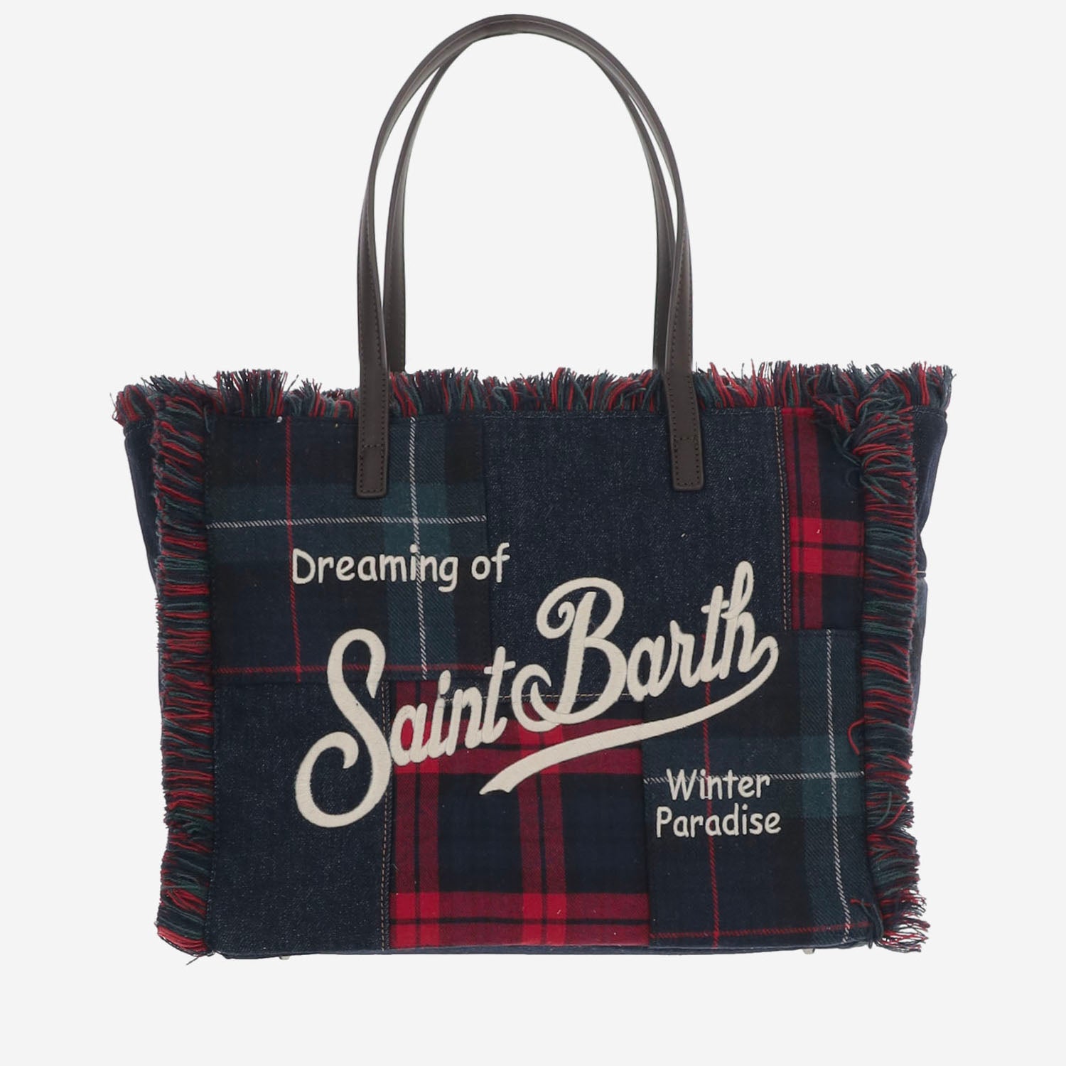 BORSA IN MISTO LANA A TARTAN CON LOGO VANI048 00597M MC2 SAINT BARTH 